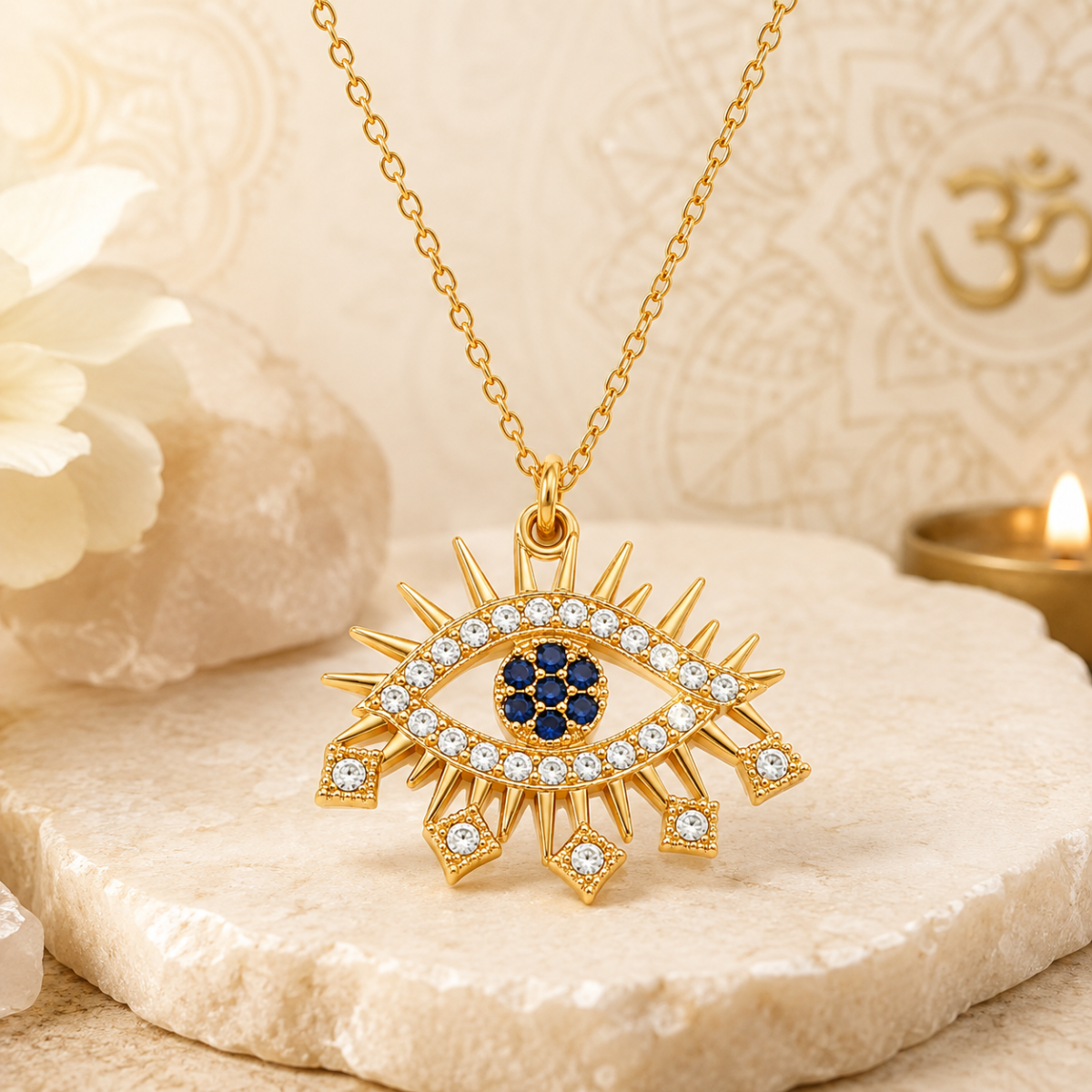 Evil Eye Necklace with Blue & Clear Crystal-Style Pendant