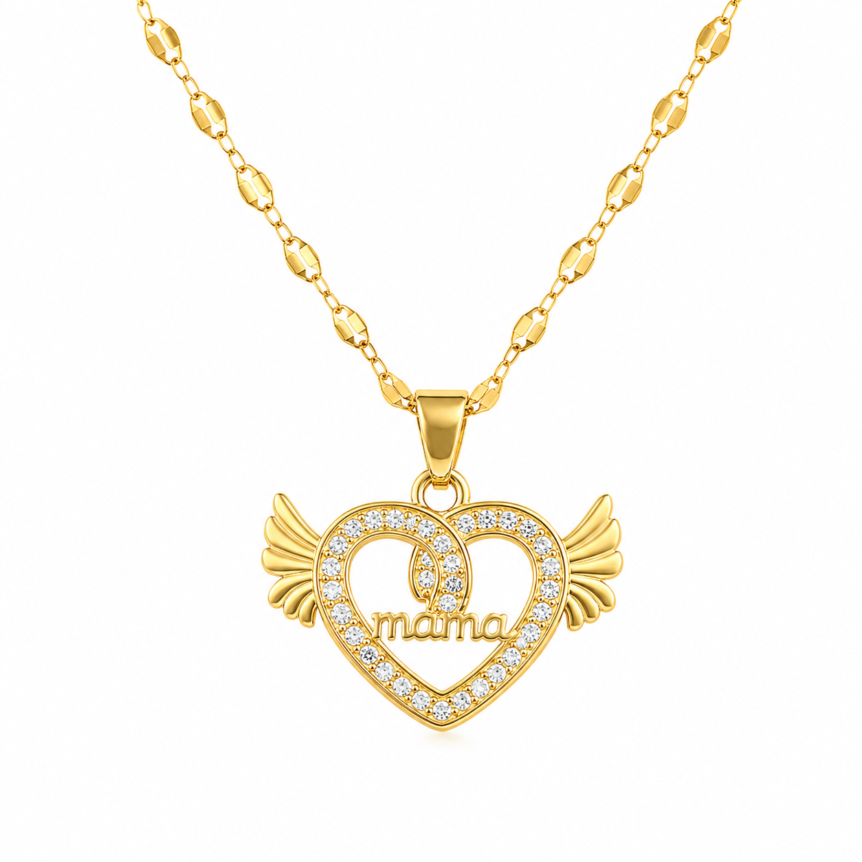 Mama Heart & Angel Wings Necklace with Crystal-Style Accents - Image 7