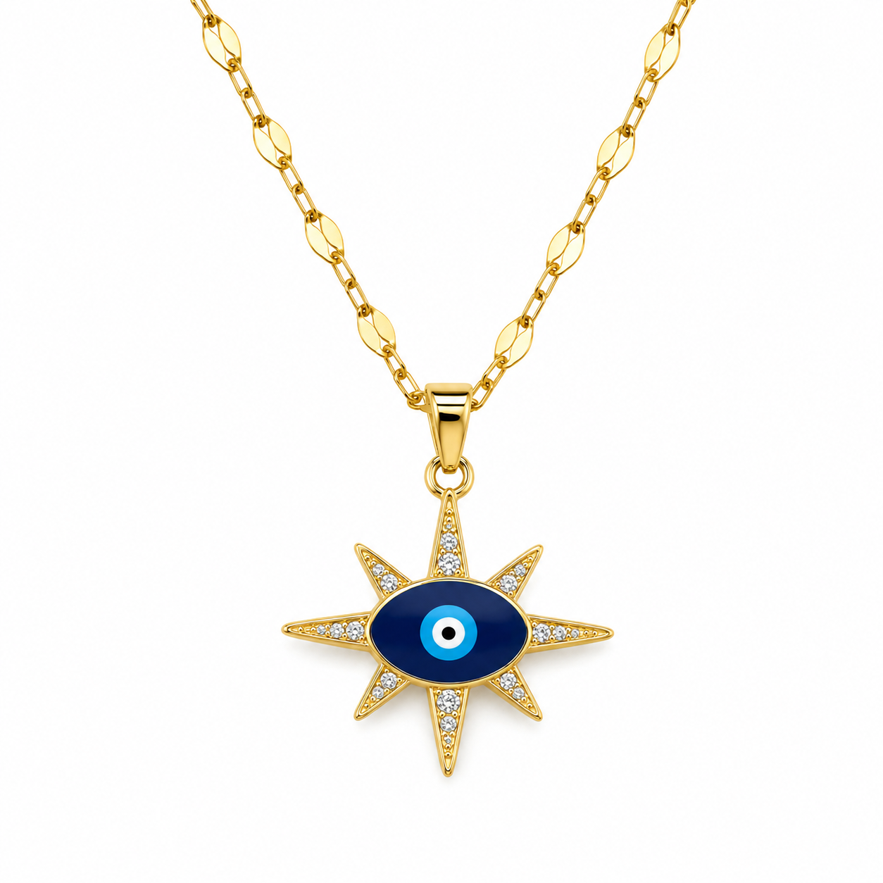 Starburst Evil Eye Necklace with Blue & Clear Crystal-Style Pendant - Image 7