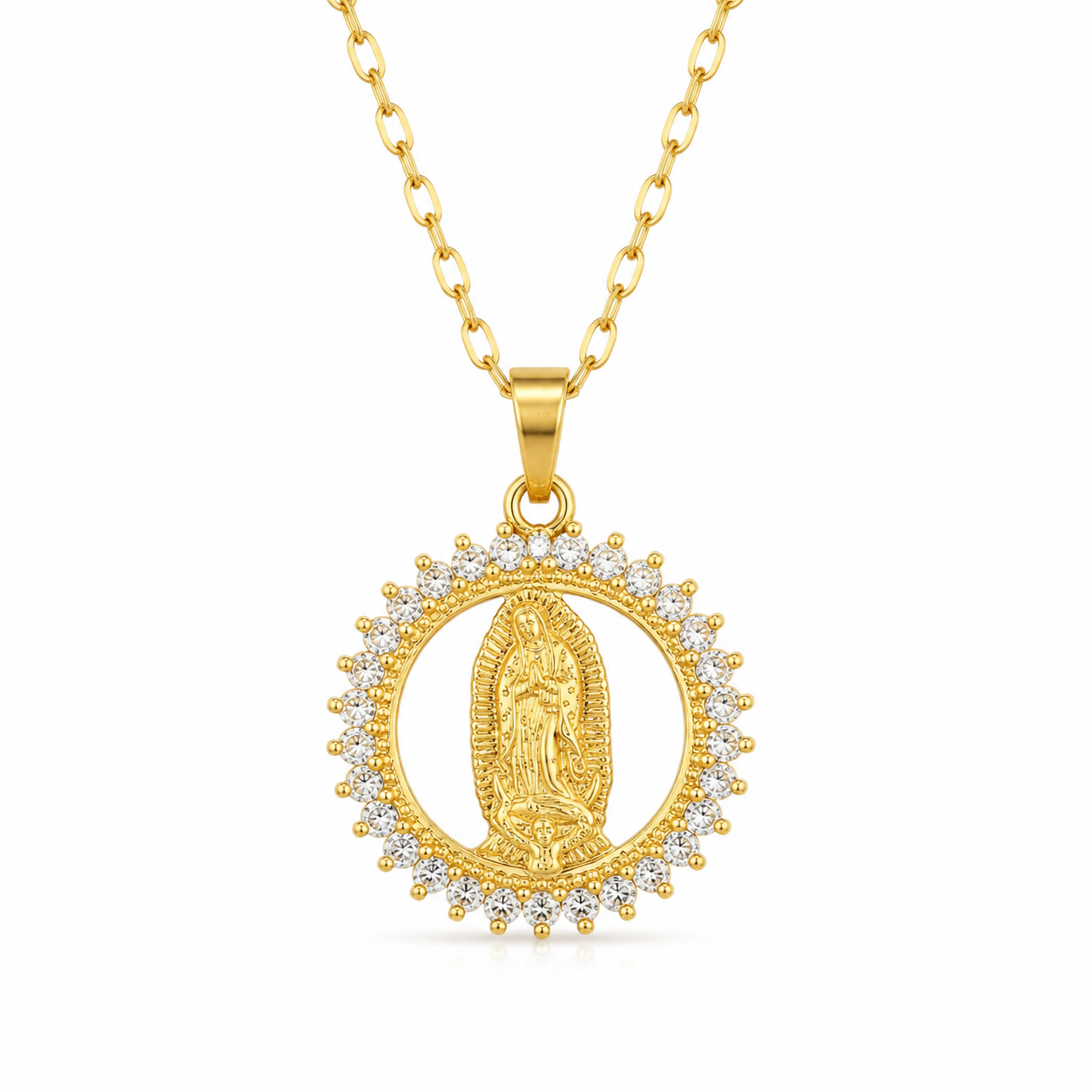 Virgin Mary Pendant Necklace with Crystal-Style Halo - Image 7