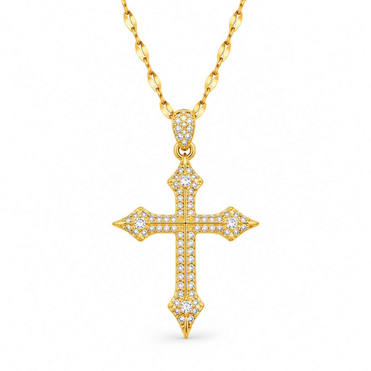 Cross Pendant Necklace with Crystal-Style Accents - Image 7