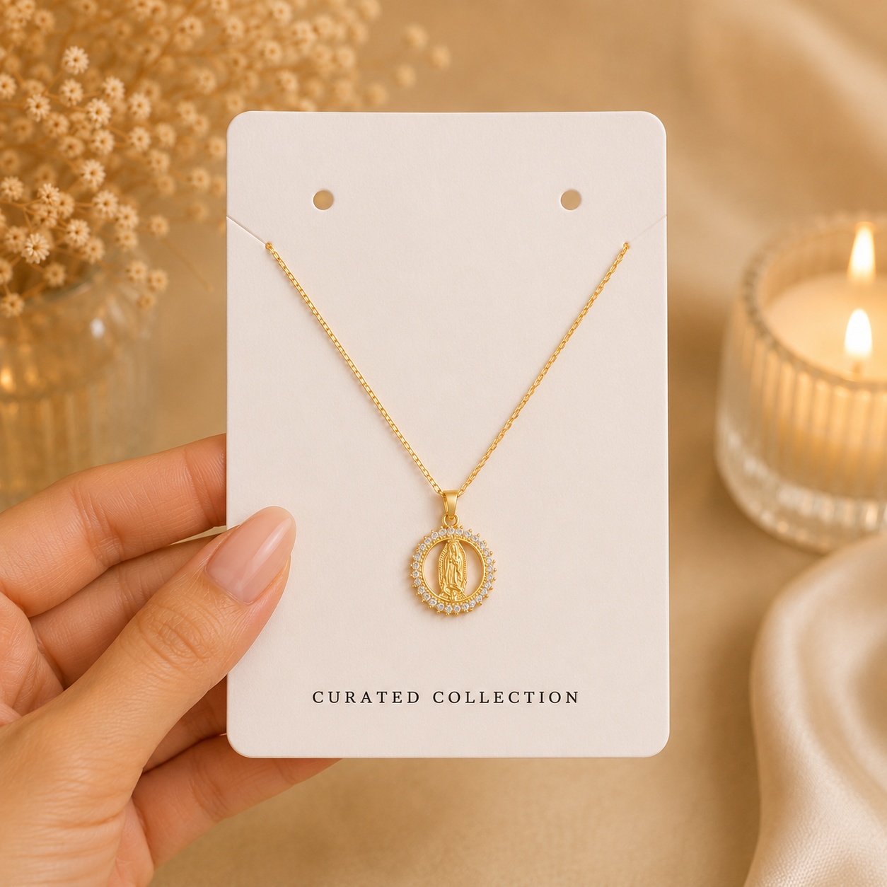 Virgin Mary Pendant Necklace with Crystal-Style Halo - Image 4