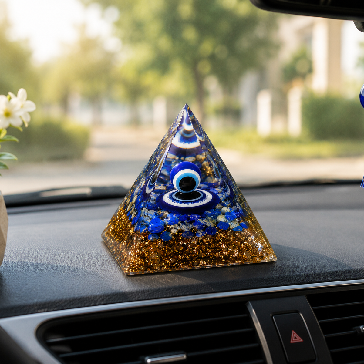Blue Evil Eye Resin Pyramid Desk Display – 6cm - Image 3